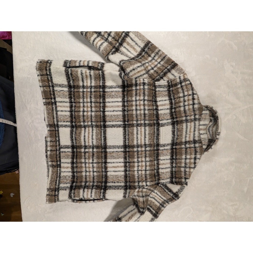 Joie Womens Extra Small/P Cropped Shacket Plaid Button Pockets Neutral Brushed - Picture 2 of 11